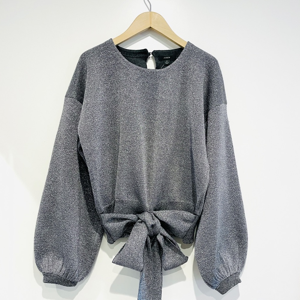 J. Crew Tie-Waist Metallic Crewneck Sweater